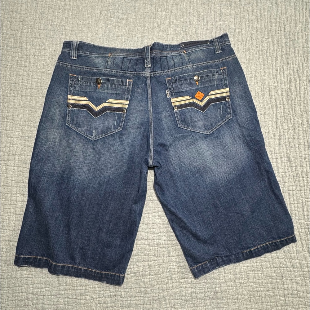 VINTAGE PARISH NATION BAGGY Y2K JEAN SHORTS HIP HOP BUTTON FLY EMBROIDERED 42x15